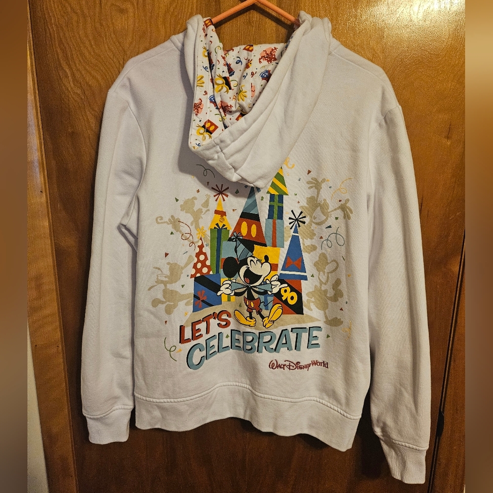 Vintage 90s Disney Parks Let's Celebrate Hoodie Sweatshirt Women's XL Full Zip